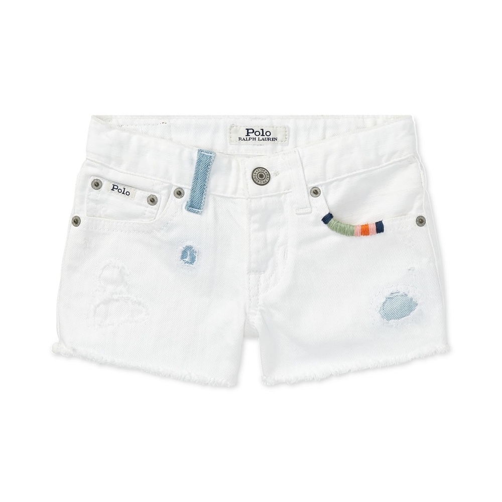 Girls polo denim shorts distressed/embroidered